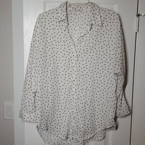 3/4 sleeve button down shirt with bowtie print